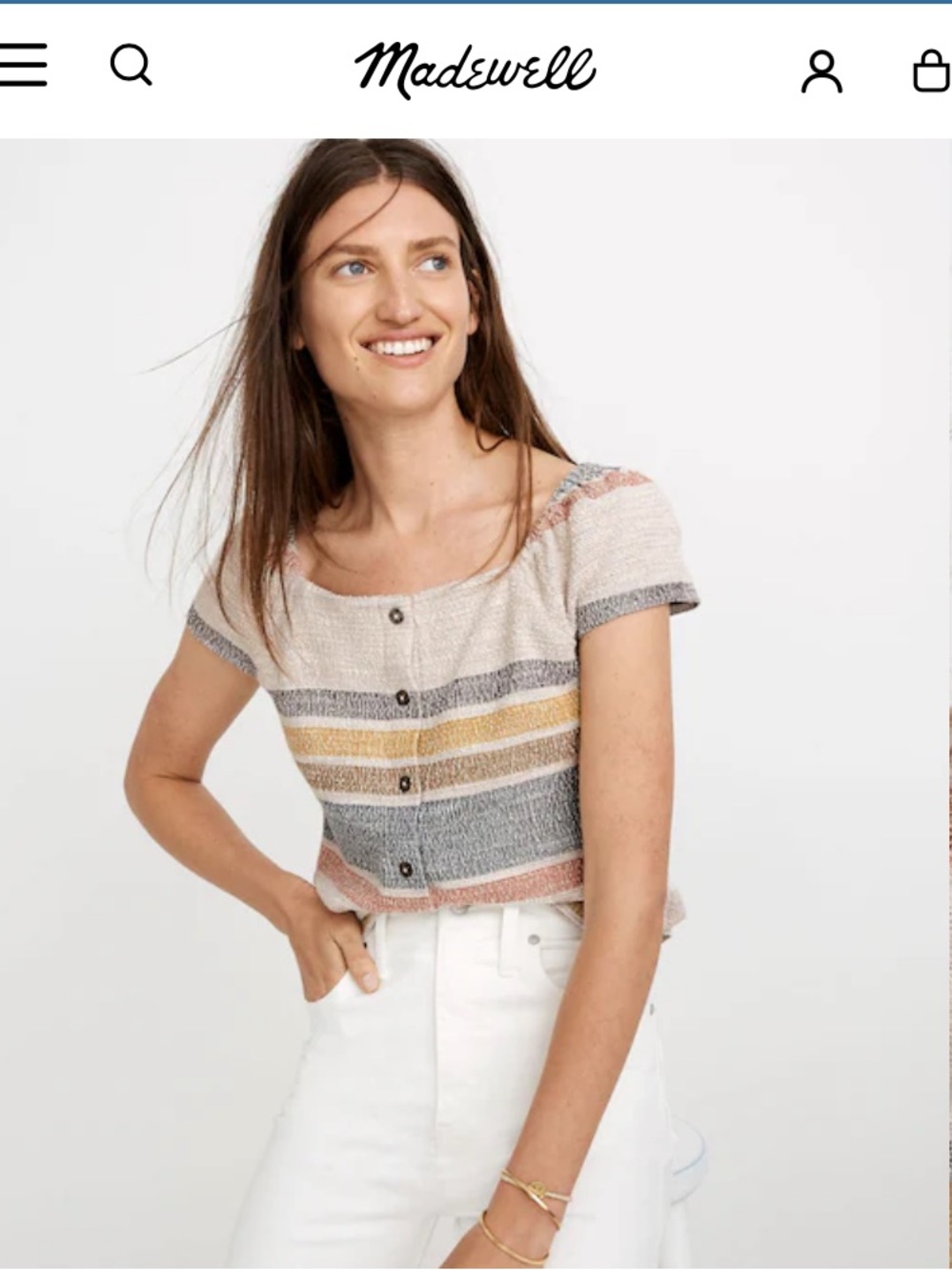 Madewell Texture & Thread Button-Front Top in Lucid Pink Delphine Stripe